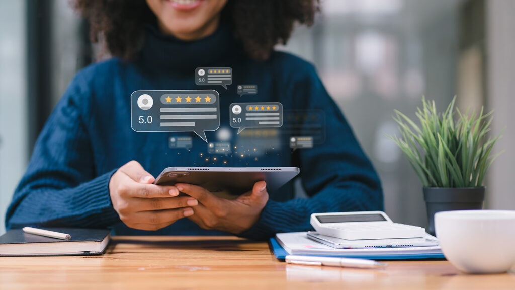 african-american-customer-providing-five-satisfaction-ratings-customer-service-evaluation-concept